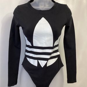 Adidas Black & White Bodysuit with Trefoil Logo – Ladies XS